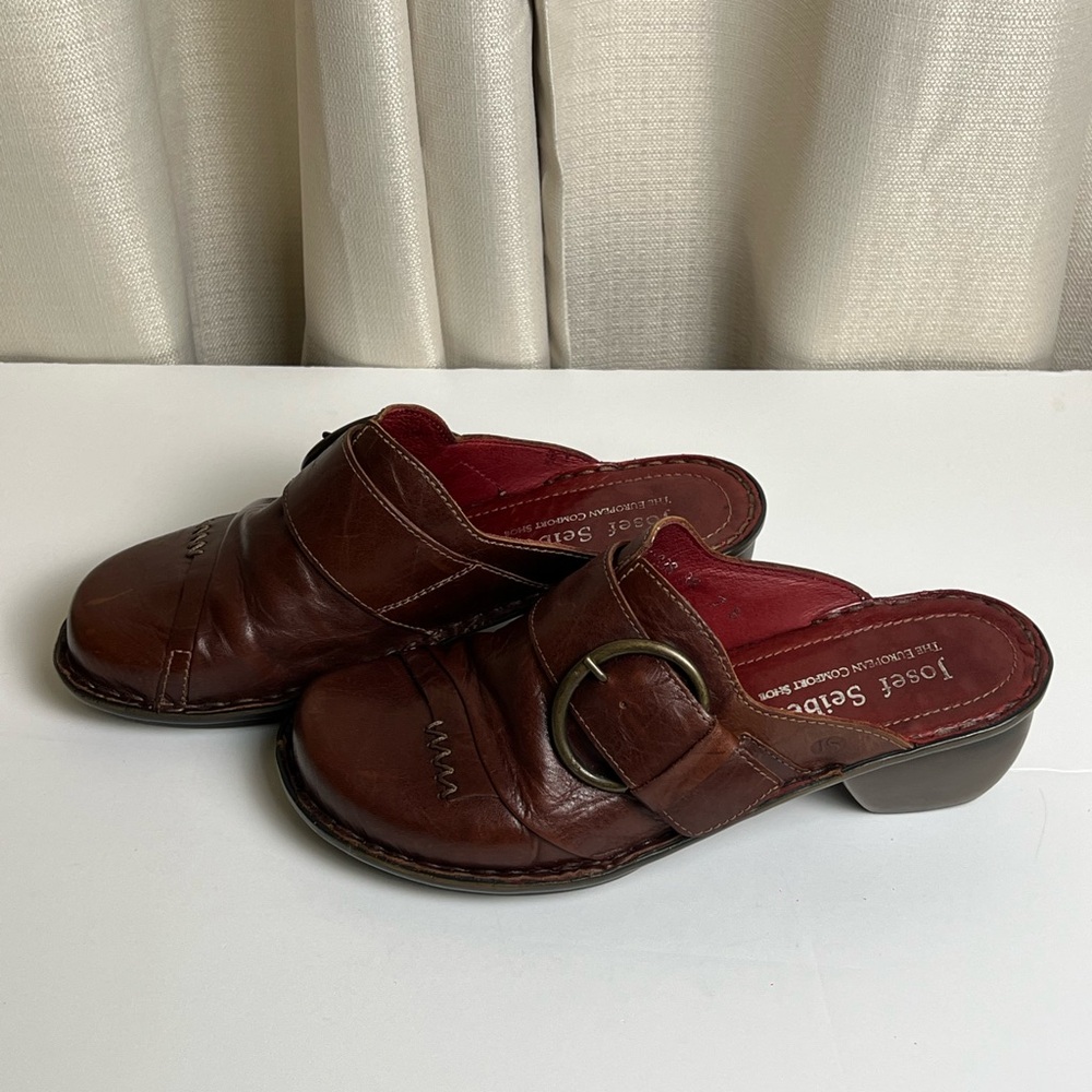Josef Seibel Leather Clogs With Buckle - Picture 16 of 16